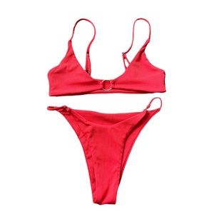 red ribbed bikini